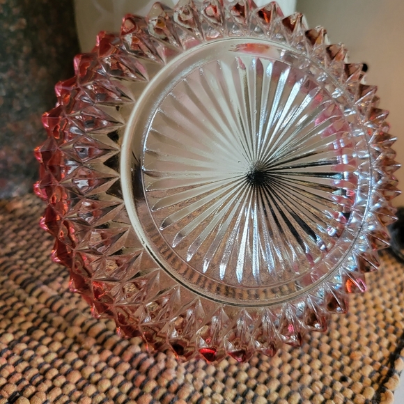 2pc Indiana Glass Ruby Flash Diamond Point~Dish & Footed Bowl - Picture 9 of 10